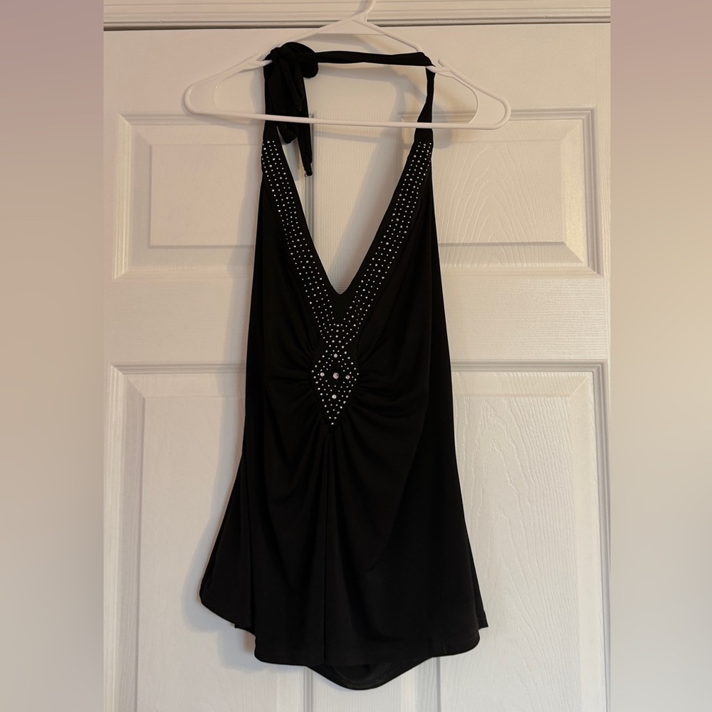 Mascara Black Halter Dress with Silver Accents